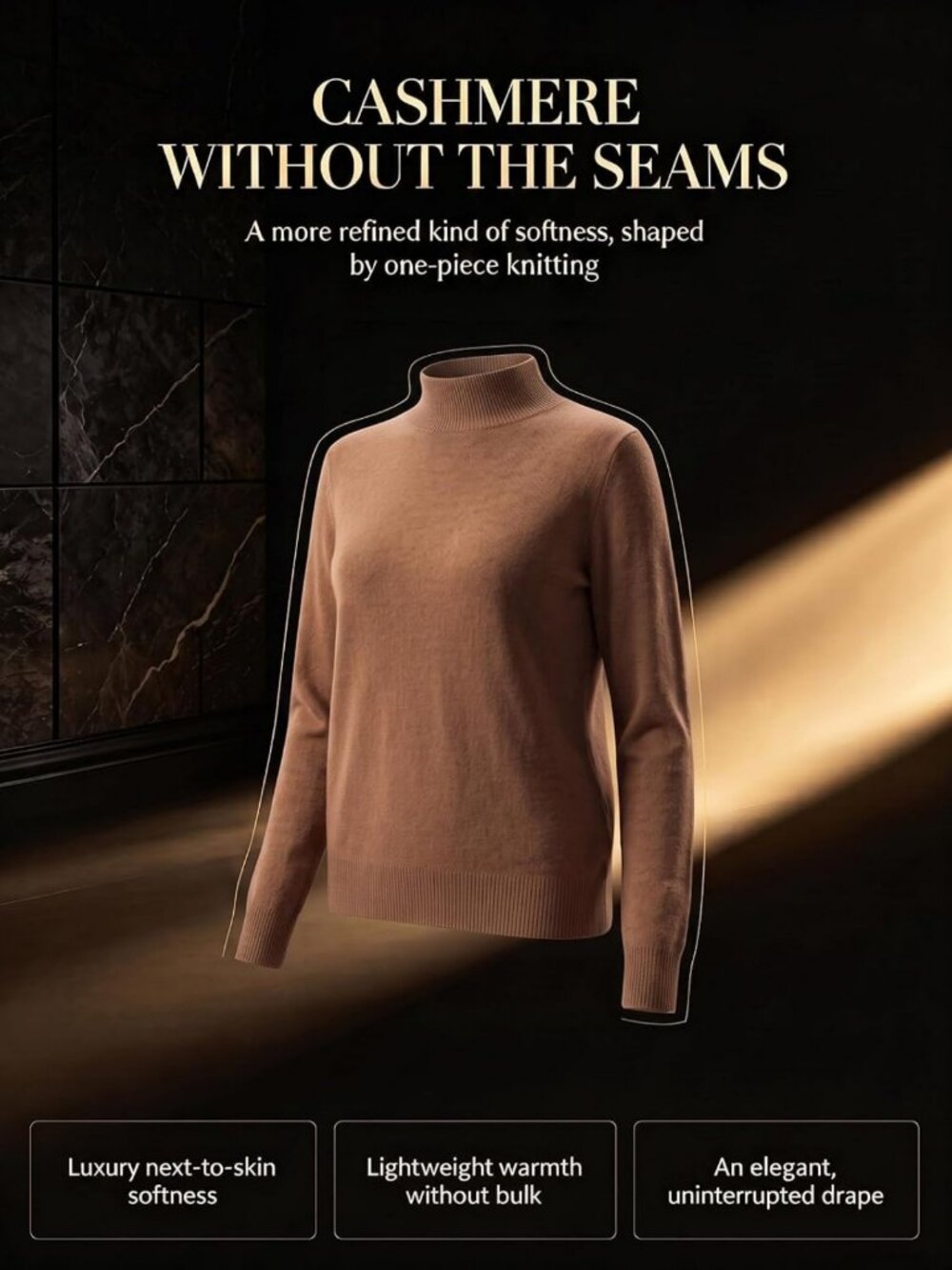 Cozy 100% Cashmere Mock Neck Sweater - Long Sleeve Knit Pullover for Fall/Winter - Picture 4 of 6